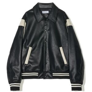 Black & Cream Leather-Look Bomber Jacket